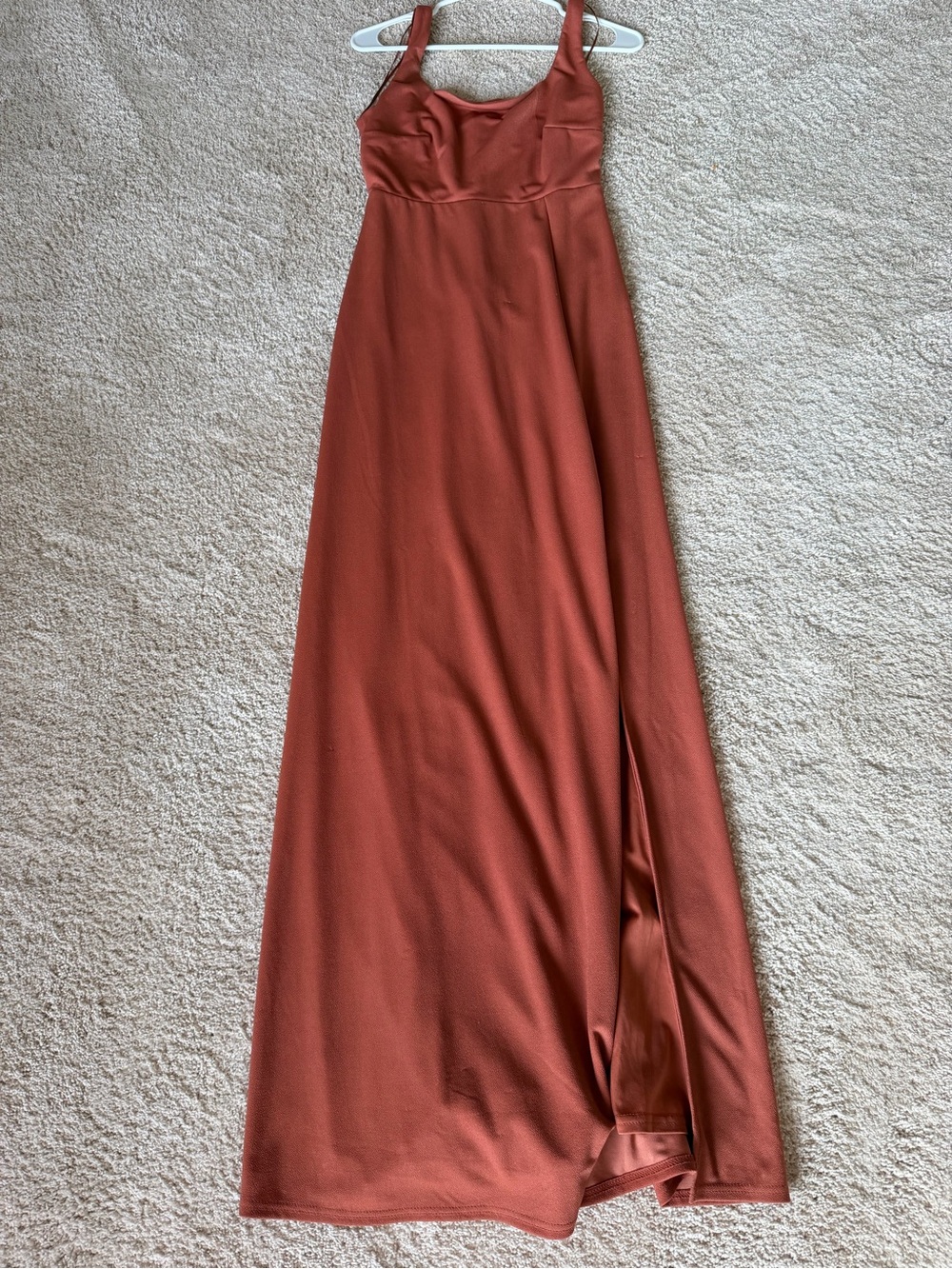 Terracotta, Orange Rust Maxi Slip Dress with Side Slit